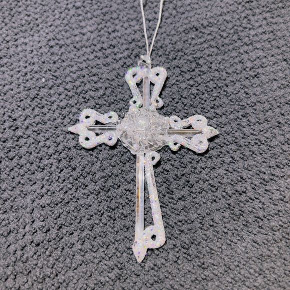 Clear Glass 4” Cross Christmas Ornament sparkle Tree - Picture 5 of 5